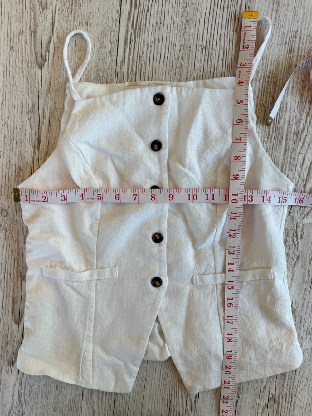 Monteau White Textured Vest Button-Front Spaghetti Strap Top M - Picture 6 of 8